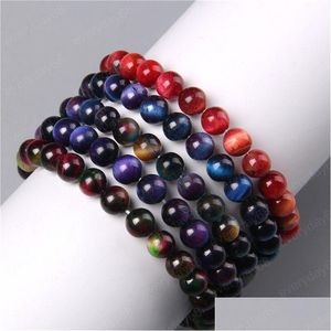 Frisado 8 mm Fios da moda Sonho natural Pulseira de pedra Olho de tigre Homens Mulheres Pulseiras elásticas unissex Jóias Presentes Psera Hombre Drop Dhj4K