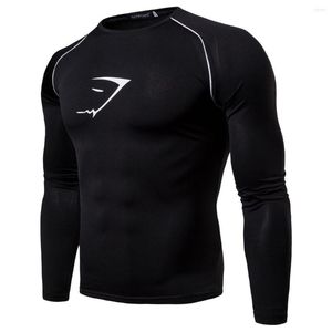 Men's T Shirts Mens Compression Shirt Rashguard Fitness Bodybuilding Long Sleeve T-shirt Slim Stretch Quick-Drying Clothes