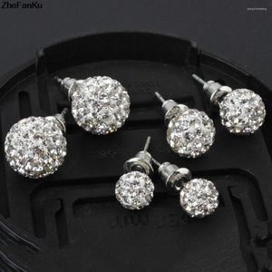 Brincos de pino Pave Disco Ball genuíno de alta qualidade 10 mm 8 mm 6 mm strass austríaco transparente