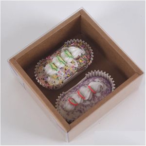 Cupcake Gift Transparent Biscuit Pastry Box Retro Kraft Paper Er Baking Packaging Boxes Gifts Customized Vtky2237 Drop Delivery Home Dhj3N