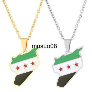 Anhänger Halsketten 28TF Unisex Syrien Land Karte Flagge Anhänger Halskette Gold Silber Farbe Kette Choker Halskette Schmuck Weihnachten Party Ornament J230601