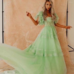 Party Dresses Mint Lace And Tulle Formal Dress With Short Sleeve Tunic Sweetheart Applique A-Line Long Women For Pography