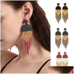 Dangle Chandelier 3 Colors Handmade Beaded Colored Beads Earrings Bohemian Tassel Stud For Women Girls Gifts Drop Delivery Jewelry Dh4Oa