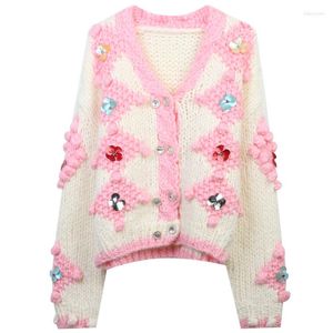 Women's Knits 2023 Spring Summer Womens Maglione Cardigan Rosa Viola Paillettes