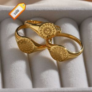 Trendy Stainless Steel PVD 18K Gold Plated Moon Sun Goddess Couple ring