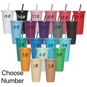 Tumblers 700ml 710ml 24oz 뚜껑과 빨대 230531로 색깔 된 흰색 플라스틱 컵