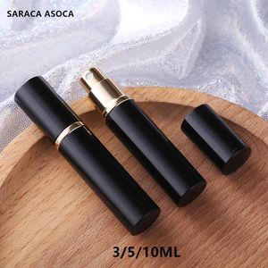 Garrafa 20 pçs/lote 3ml 5ml 10ml preto metal escudo tanque de vidro vazio homem spary perfume cosmeti garrafa atomizador maquiagem garrafas recarregáveis