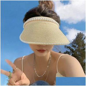 Visor Womens St Pearl Sun Visor Hat Summer Shade Hatts Girl Female Wide Brim Cap Lady Beach Sunhat For Women Drop Delivery Fashion A DHW5M