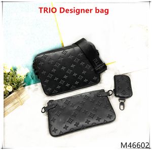 Luksusowe Męskie Crossbody Wytłoczenia TRIO Designer Torba Odwrotny Płótno 3 częściowe Zestawy Wytłoczenia Skóra Męskie Torby na ramię Torebki z portfelem Czarny Szary niebieski