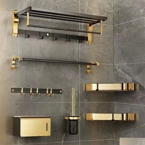 Mensole da bagno Punch Accessori Black Gold Luxury Shelf Space Organizer in alluminio Porta asciugamani Asciugamano 220527 Drop Delivery Home Ga Dhoi2