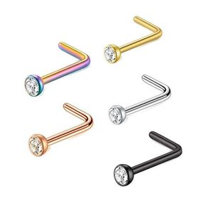 Nose Rings Studs Stainless Steel Stud Ring Cz L Shape Body Piercing For Womens Mens Straight Crystal Pin India Wholesales Drop Del Dha45