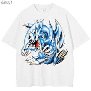 HARAJUKU STREETWEAR T-shirt niebieski dinozaur nadruk t-koszulka Summer bawełny swobodny tshirt men Hip Hop krótkie topy TEE L230520