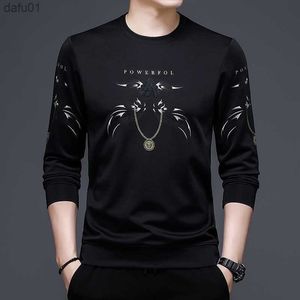 Browon Fashion Black T Shirt Men 2023 Autumn Long Tops Long Sleeve T Shirt Mens Casual Regular Fit O-Neck Men Clothing L230520