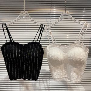 CAMIS PREPOMPOM 2022 Summer Nowe przybycie bez rękawów Diamenty w klatce piersiowej Wyściełane szczupłe Camisole Tank Top GE917