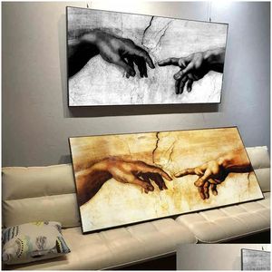 Pinturas Hand Of God Creation Adam Black White Canvas Painting Print On Canavs Wall Art Pictures For Living Room Decor No Frame Dro Dhbpm