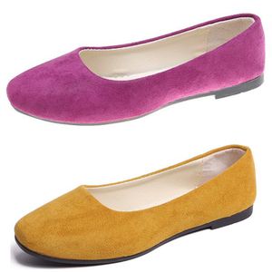 Fashionable candy colored flat bottomed work shoes yellow gray comfortable suede cloth faced women's shoes, student shoes