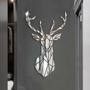 Wall Stickers 3D Mirror Nordic Style Acrylic Deer Head Sticker Decal Removable Mural for DIY Home Living Room Decors 230531