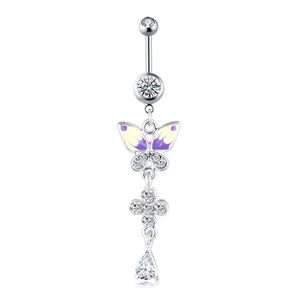 Nabel Bell Button Ringe Schmetterling baumeln Kristall Edelstahl Bauchring Ohr Barbell Körperschmuck Piercing Nombril Drop Lieferung Dhbmk