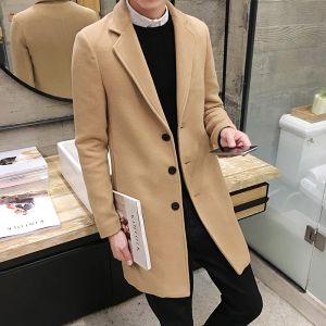 Qnpqyx ny höst vinter män jackor mode en enda breasted trench coat ull blandar unga män avslappnad ullblandning