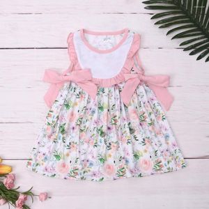 Vestidos de menina 1-8 T Vestido de festa rosa verão com padrão floral estampado robe sem manga princesa peça única casual saia longa boutique veste