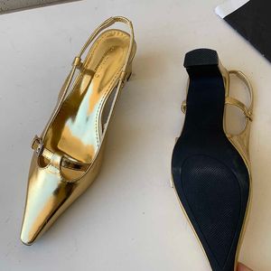 Sandali donna Décolleté dorati Donna Tacchi alti Novità nel 2023 Moda primavera estate Slingback Scarpe col tacco da donna Lusso femminile 230511