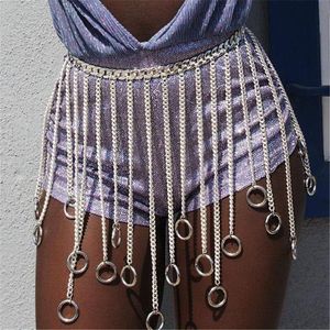 Capris Fashion Tassel Kobiet Kobiet Y2K Link Chain O Ring Streetwear Chic See przez seksowne mini spódnice festiwal rave faldas