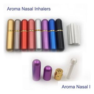 Essentialoljor Diffusorer Aluminium Nasal inhalator påfyllningsbara flaskor för aromaterapi med högkvalitativa bomullsvikar Drop Delivery Hom DHFLP