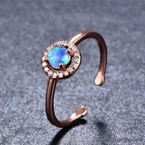 Bandringar Bamos Rose Gold Filled Wedding Ring Blue/White/Purple Round Justerbar öppen ny mode