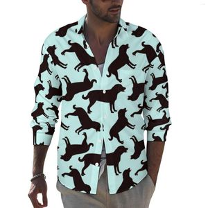 Herren-Freizeithemden, Tier-Silhouette-Hemd, schwarzes Labrador-Hund-Langarmmuster, lustige Blusen, Herbst, trendiges, übergroßes Oberteil