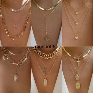 Pendant Necklaces Bls- Fashion Gold Color Heart-Shaped Necklace For Women Trendy Multi-Layer Pendant Necklaces Set Jewelry Gifts J230601
