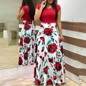 Party Dresses Two Pieces Dress Women Short Sleeve Robe Long Flower Floral Fashion Female Summer Beautiful A-Line