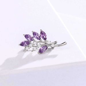 Pins Brooches Women's fashion purple crystal lovely flower women's luxury silver zircon alloy plant brooch safety pin G230529