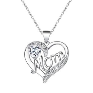 Crystal Mom Love Heart Necklace Silver Rhinestone Necklace for Mom Best Mom Necklace Gifts for Mother