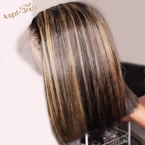 Angel Grace Hair 13 4 Ombre Highlight Short Bob Lace Front Human Wigs Straight 4/27 Color Pre Plucked