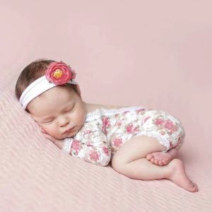 Newborn Photography Props Christmas Baby Girl Lace Romper Floral print without headband Photo Outfits onesies one-piece rompers jumpsuits Triangle ha clothes