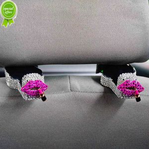 New 2pcs Diamond Red lips Car Seat Back Hook Bags Hanger Holder Organizer Automobiles Headrest Mount Storage Hooks Clips Universal