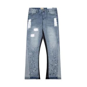 Trendy High Street moda uomo jeans firmati blu denim pantaloni svasati pantaloni gioventù rivetto stampa patch bianco jean ricamo ragazzi kecks 6IU5