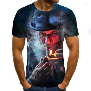 Men's T Shirts 2023 Fashion Summer Men T-shirts White-haired Old Man Smoking Print 3D Women Slim Short-sleeved Breathable Tees