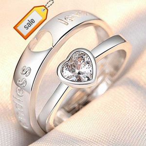 Support Free Samples Korean Style Zircon Couples Pair Ring Anniversary Gift Classic Plain Matching Rings Heart Couple Ring