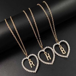 Pendant Necklaces Fashion Name Initials Necklace A-Z Sparkling Rhinestone Heart Pendant Letters Clavicle Chain for Women Bestie Gift Jewelry J230601