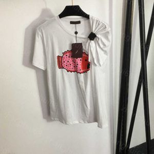 23ss t-shirt Dam T-shirt designkläder dam Rund hals Ren bomull Anpassat läderspänne twist våg prick fisktryck kortärmad T-shirt damkläder a1