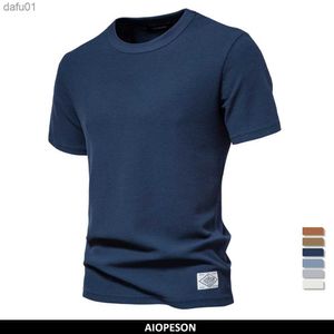 男性用のアイオペソンソリッドカラーワッフルTシャツ