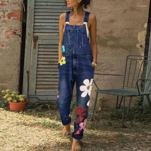 Women's Jeans Polyester Oversized Suspender Pants Simple Printed Overalls With Pockets Breathable Soft Baggy Mid Waisted Women