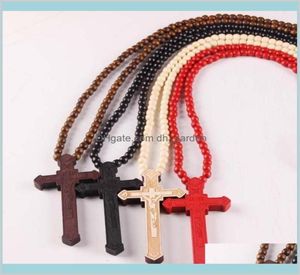 Pendants Wooden Cross Pendant Necklaces Christian Religious Wood Crucifix Charm Beaded Chains For Women Men Fashion Jewelry Gift D4726453