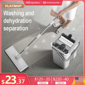 Mops Mop Magic Floor Squeeze Mop with Bucket Flat Bucket Rotating Mop for Wash Floor House Home Cleaning Cleaner Easy Mop Z0601