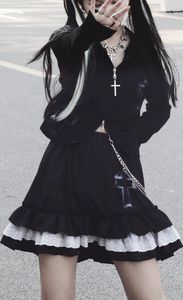 Gonne Ragazze in stile Harajuku giapponese Croce nera bianca a vita alta pieghettata dolce Lolita torta minigonna costume cosplay JK