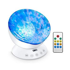 Ocean Wave Projector 12 LED 7 Colors Night Light Ceiling Mood Lamp Built-in Music Speaker for Kids Bedroom With Timer Remote control Sound Machine White