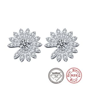 Geniun 925 Sterling Silber Moissanit Gänseblümchen Ohrstecker für Frauen Luxus Teacherday Mutter Designer Schmuck Ohrringe