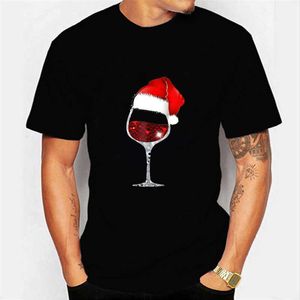 T-shirt da uomo Bicchiere da vino Cappello natalizio Abbigliamento in cotone grafico T-shirt Happy New Year da uomo di marca di alta qualità P230601