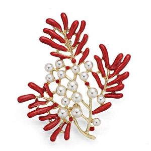 Булавки броши из изысканные красные глазурные кленовые кораллы имитация жемчужная одежда аксессуары